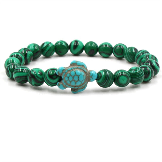 Bracelets with unique natural stone beads in the shape of a turtle