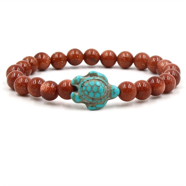Bracelets with unique natural stone beads in the shape of a turtle