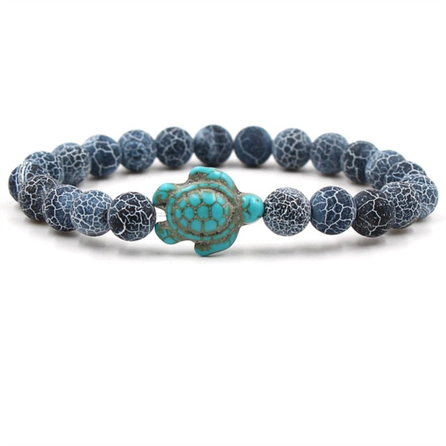 Bracelets with unique natural stone beads in the shape of a turtle