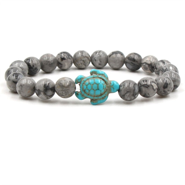 Bracelets with unique natural stone beads in the shape of a turtle