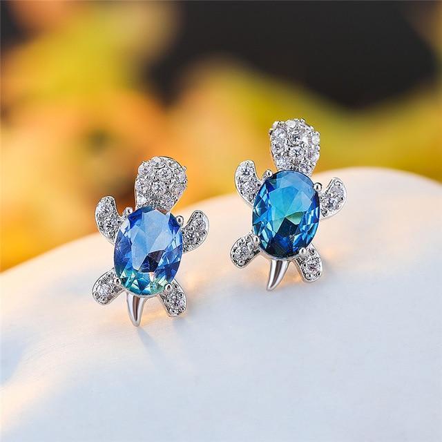 Marine Turtle Earrings in Zircon and Silver