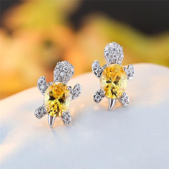 Marine Turtle Earrings in Zircon and Silver