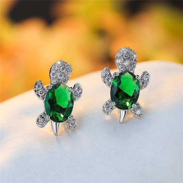 Marine Turtle Earrings in Zircon and Silver