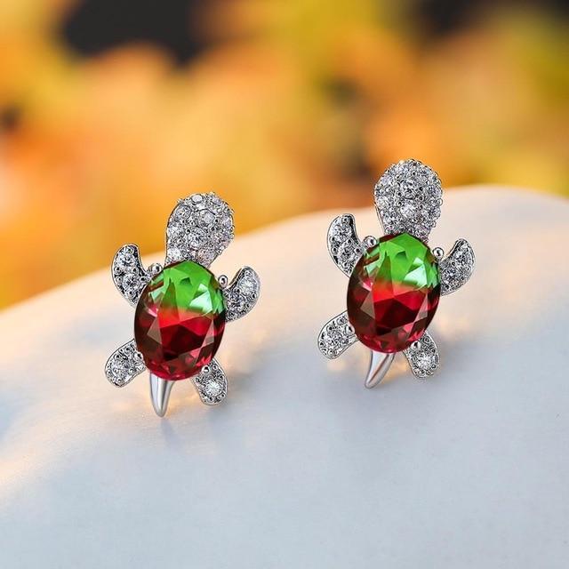 Marine Turtle Earrings in Zircon and Silver