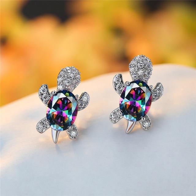 Marine Turtle Earrings in Zircon and Silver