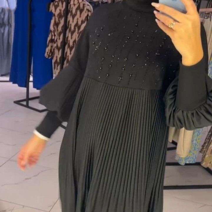 Luna™ | Elegant Pleated Dress with Puff Sleeves