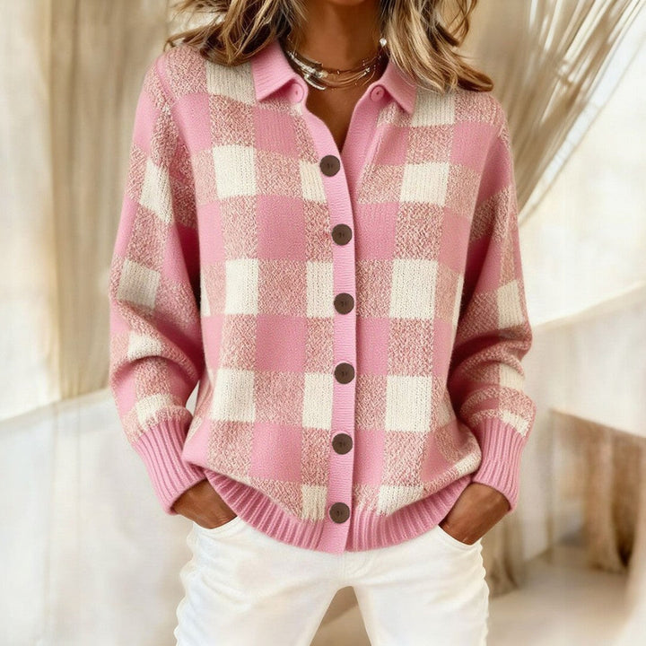 SOFIA – Soft Neutral Check Sweater