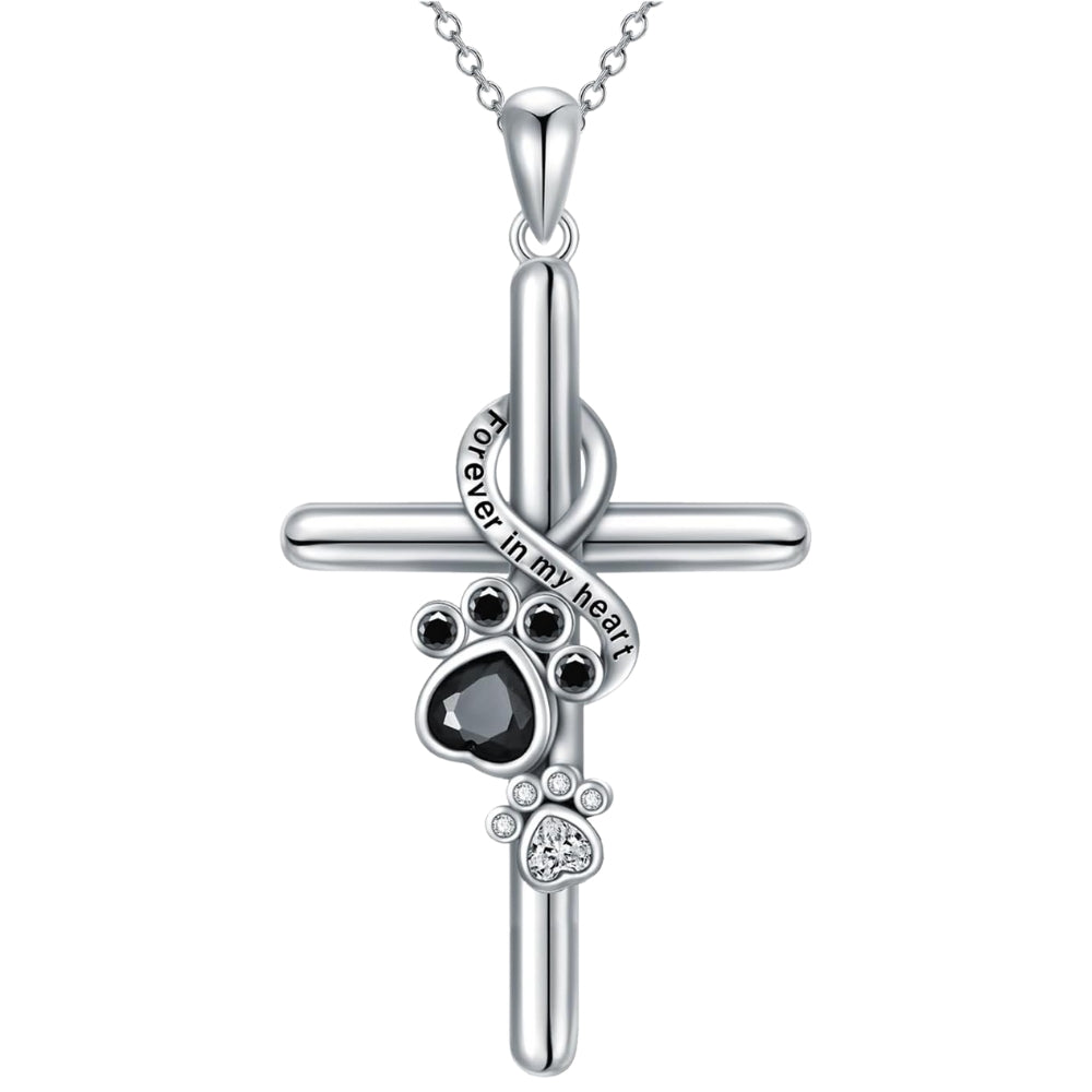 Necklace with a paw and cross pendant in silver